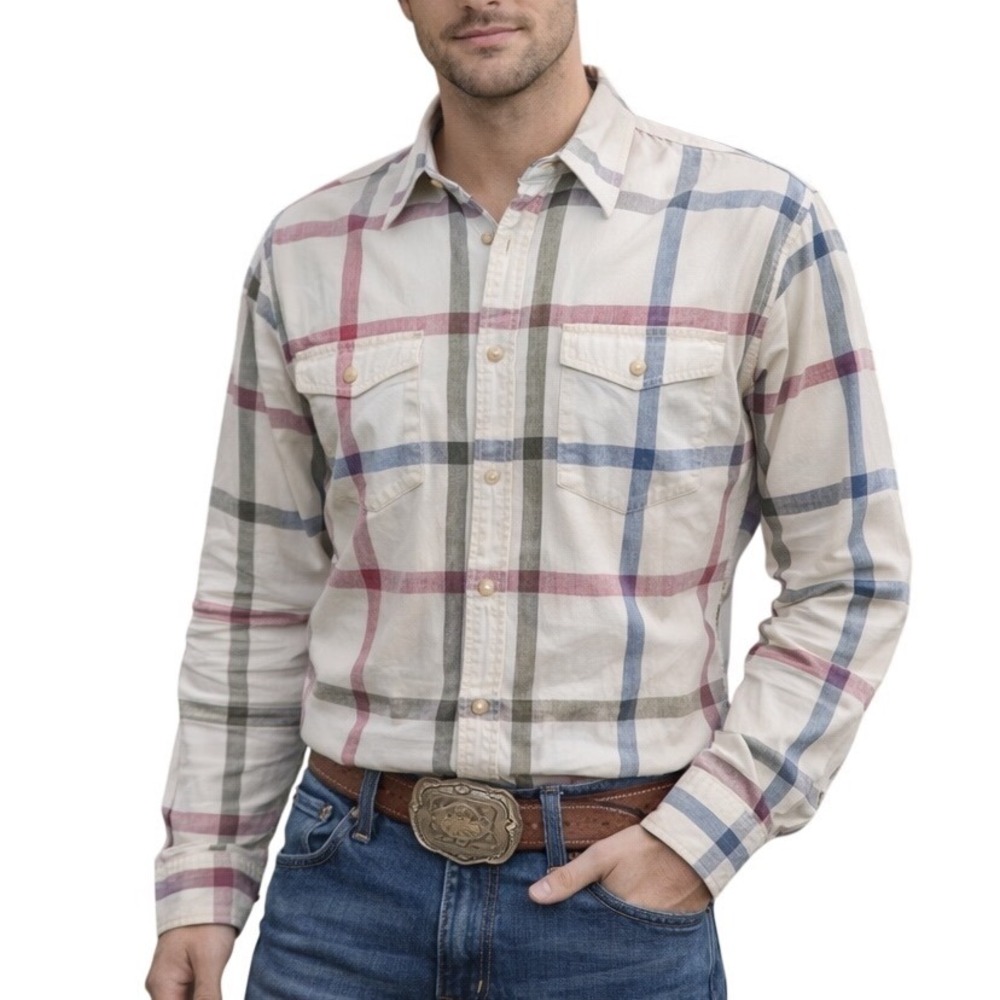 Vintage 1990s Wrangler Blues‎ Plaid Classic Long Sleeve Button Down Shirt Sz XXL